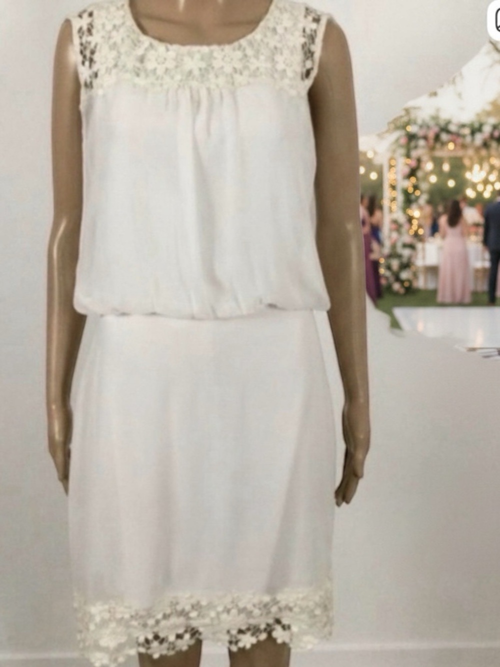 👛 2/$50 VERA MODA Midi Occasion Dress Off White with Lace Trim